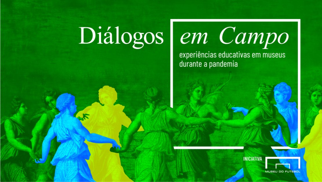 Diálogos_em_Campo Arte com fundo verde, anjos em verde, amarelo e azul e os dizeres Diálogos em Campo em branco