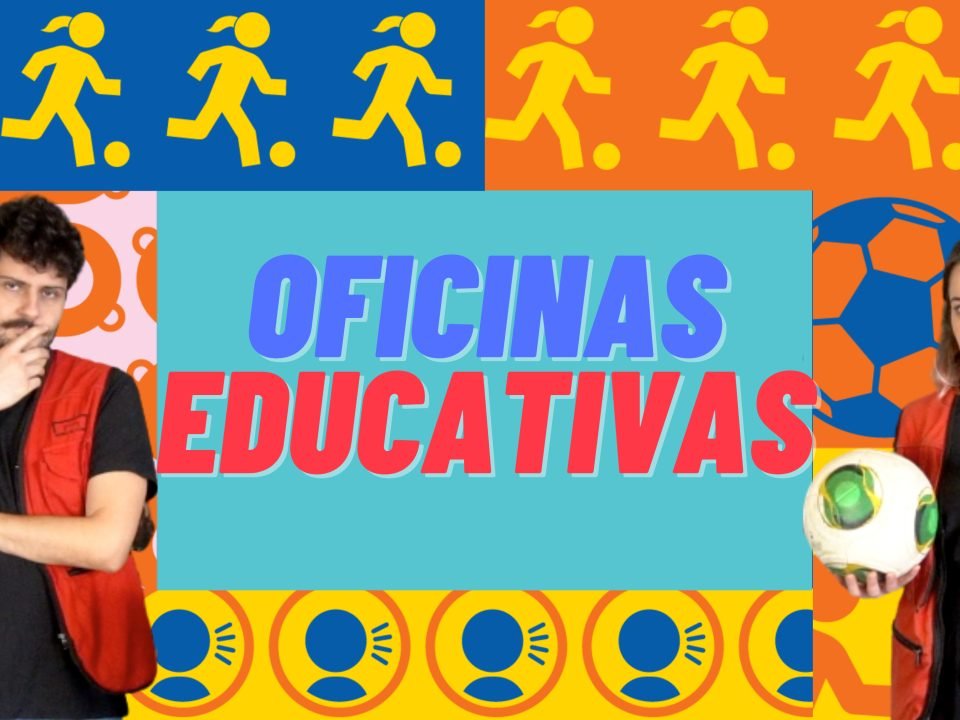 Arte com fundo colorido e os dizeres Oficinas Criativas