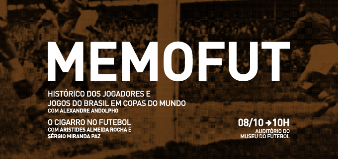 fundo de estádio nas cores marrom, com dizeres Memofut