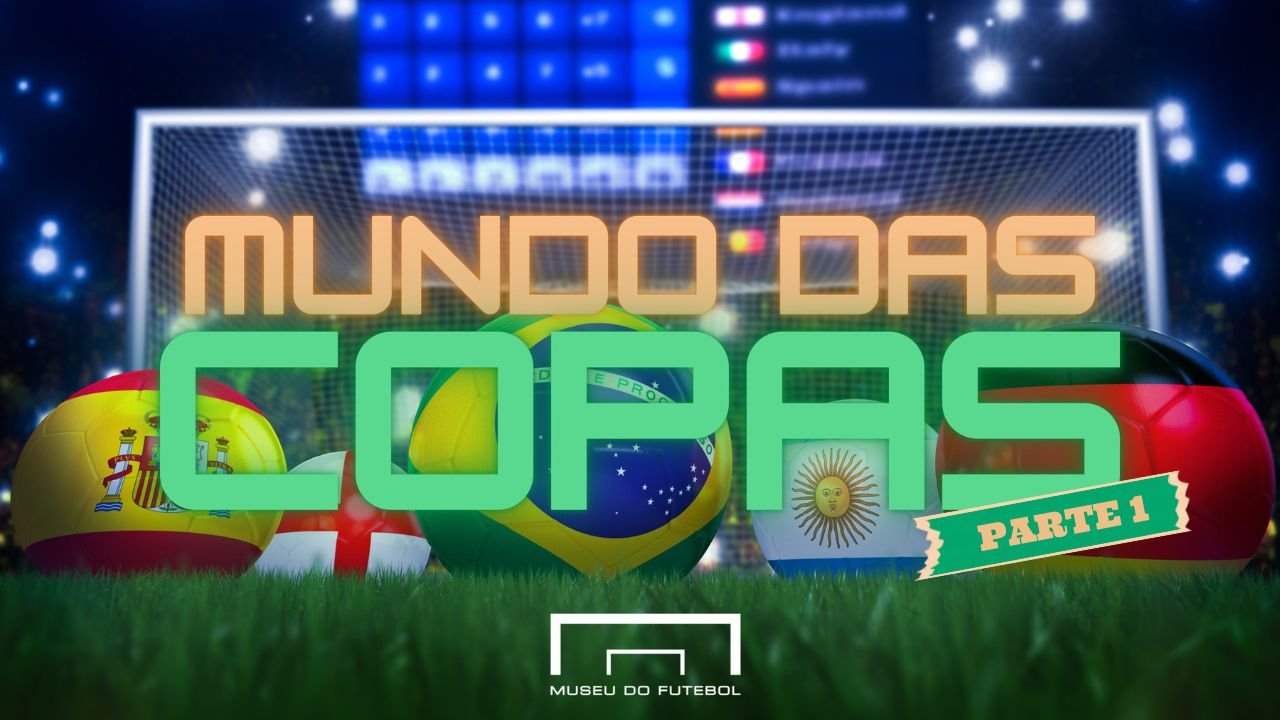 Imagem de uma trave de futebol, com cinco bolas escrito: Mundo das Copas parte dois