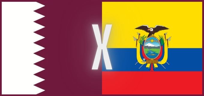 Arte dividida ao meio com bandeiras de Catar e Equador