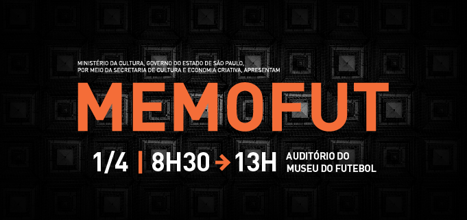 Arte com fundo preto e texto em laranja e branco sobre o Memofut