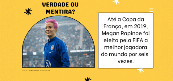 Arte com fundo amarelo e pergunta e resposta sobre a melhor jogadora do mundo