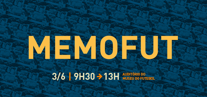 Ilustração em fundo azul onde se lê Memofut em amarelo