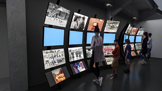 Maquete 3D mostra nova instalação na Sala das Copas do Mundo sobre história do futebol de mulheres no Brasil.