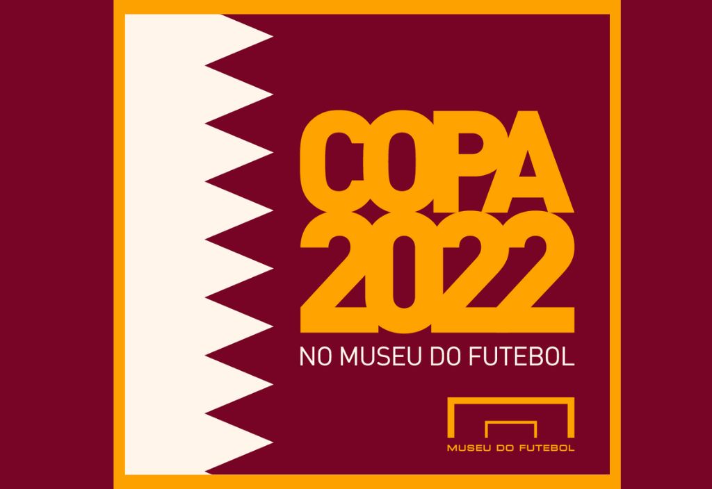 arte com simbolo do Catar, escrito Copa 2022 no Museu do Futebol
