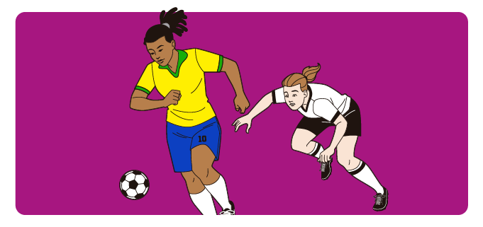 Imagem com duas mulheres jogando futebol.