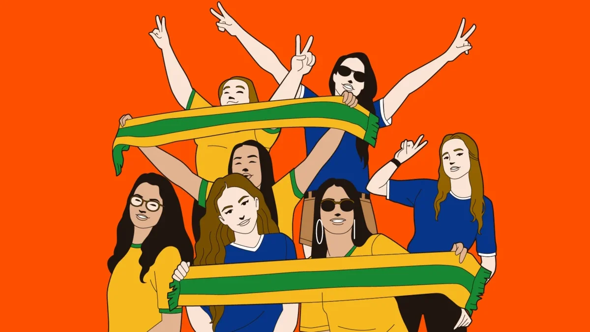 Imagem em desenho de uma torcida feminina