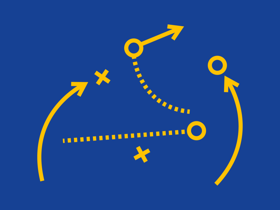 imagem com fundo azul e setas amarelas