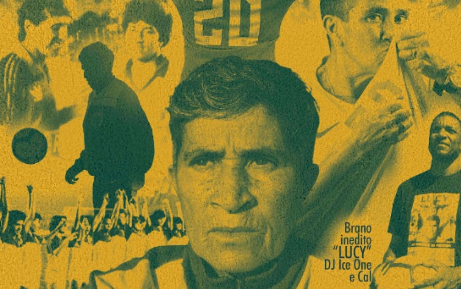 imagem de um cartaz em verde e amarelo com a homenageada ao centro