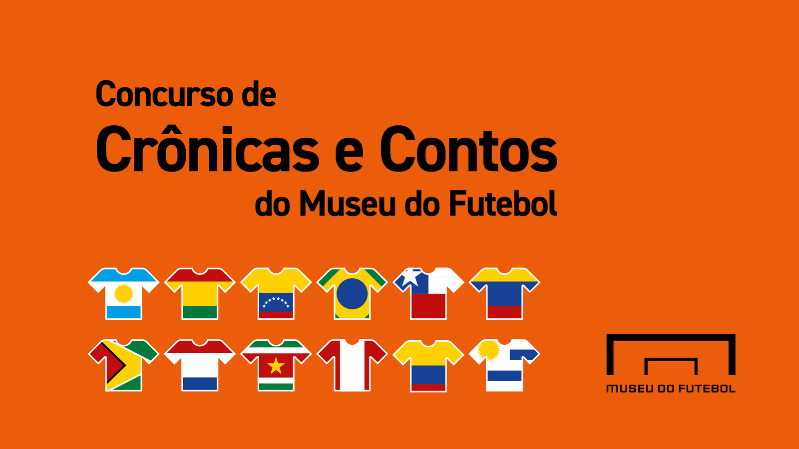 Ilustração com fundo laranja mostrando camisas de futebol com diferentes cores.