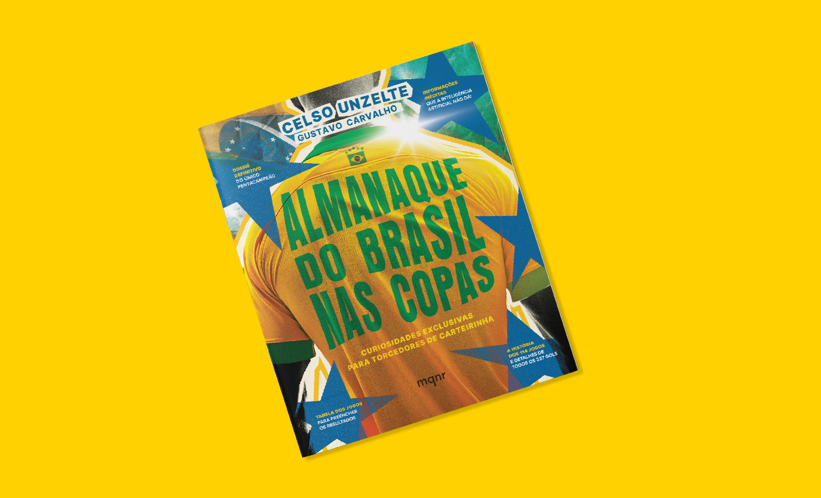 Imagem em fundo amarelo e a capa do livro centralizada